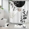 thumbnail image 1 of Mid Century Boho 4Pcs Bathroom Shower Curtain Sets Abstract Aesthetic Sun Modern Bathroom Decor Set with Rugs and Accessories Minimalist Toilet Lid Rug, Contour and Bath Mat with 12 Hooks, 1 of 7