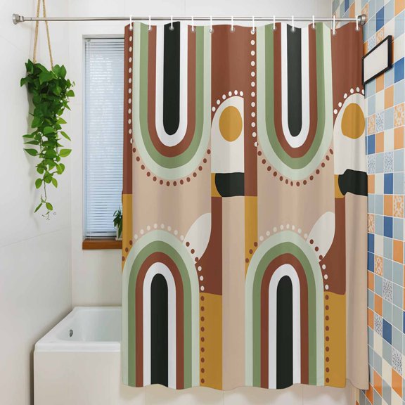 Mid Century Boho Abstract Geometric Shower Curtain for Bathroom, Color Block Retro Style Waterproof Shower Curtains Washable Quick Dry with Hooks Bathtub Curtains 36x72IN