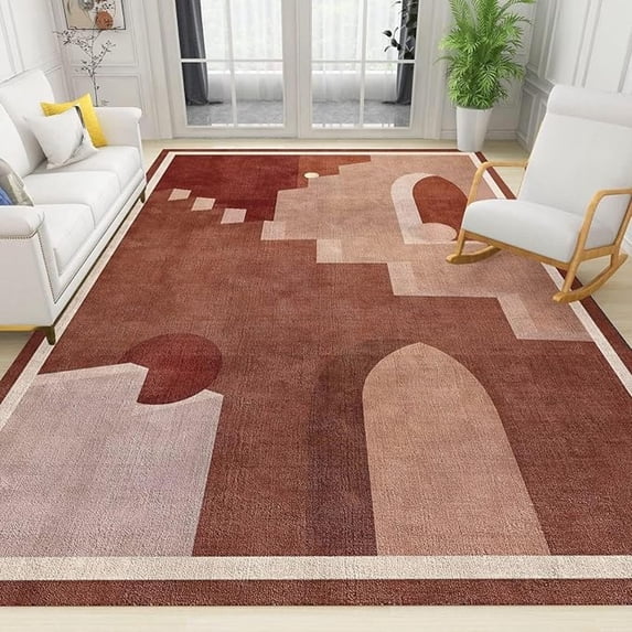 Mid Century Boho Area Rugs, Terracotta 3D Perspective Print Rug, Easy Clean Carpet Washable Indoor Non-Slip Rug For Boys And Girls Nursery Bed Living Room Carpets Nursery Decor 5x6ft