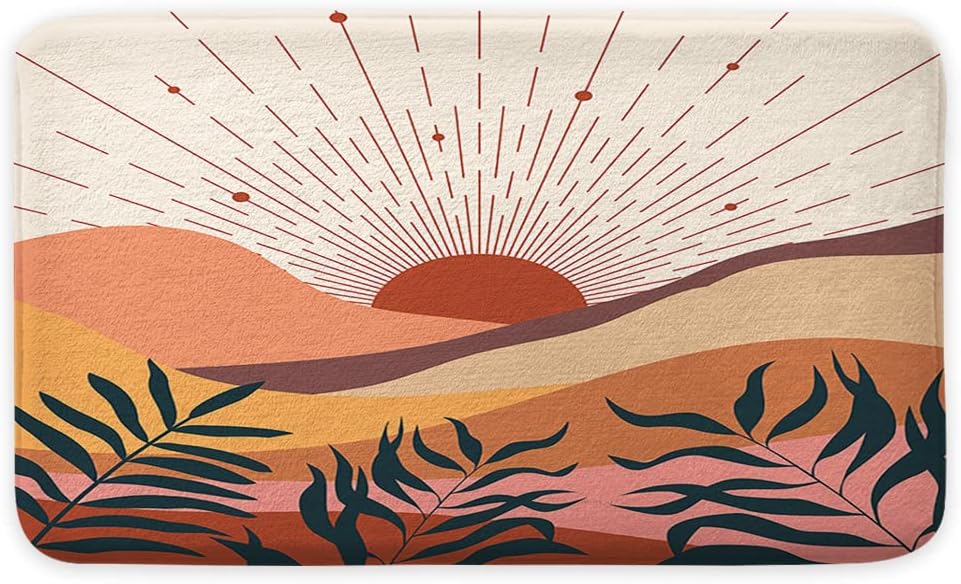 Mid Century Boho Bathroom Rug Mat, Modern Geometric Minimalist Style