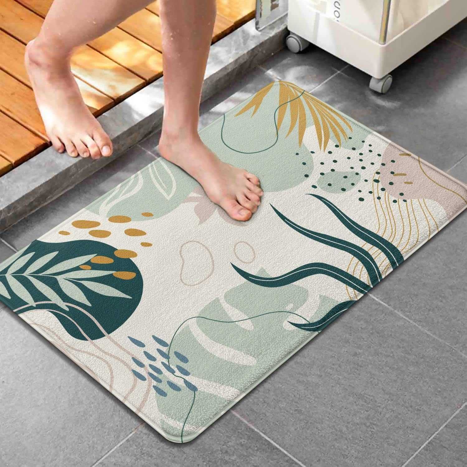 Mid Century Boho Bathroom Rugs Blue Bohemia Bath Mat Non-Slip Water Absorbent Bath Rug Soft Microfiber Floor Mats for Bathroom Tub and Shower Room 17x27 inch