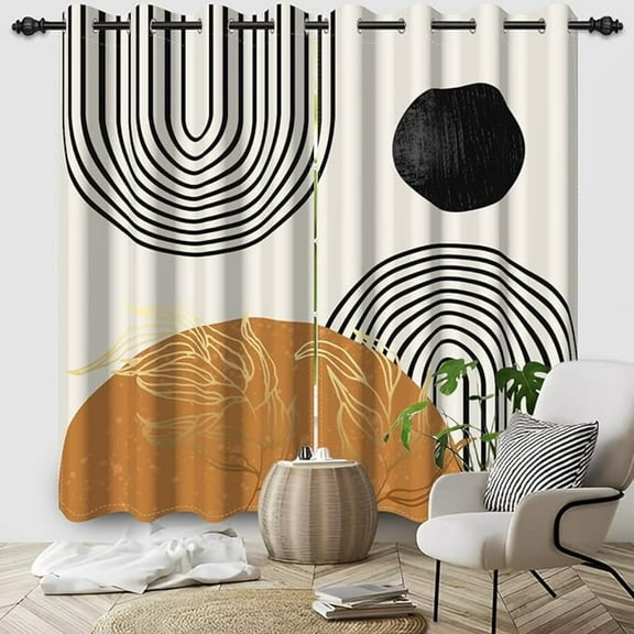 Mid Century Boho Blackout Curtains, Abstract Arch Window Curtain For Living Room Terracotta Thermal Insulated Window Treatment Grommets Room Darkening Drapes 26"W x 54"L (Pack of 2)