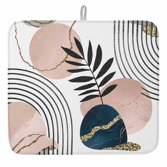 Mid Century Boho Dish Drying Mat, Navy Pink Abstract Geo Leaf Absorbent Dish Drying Matt Pad for Kitchen Countertops,Sinks,Dish Drainer Racks, Large 18x24inx1PC,, White