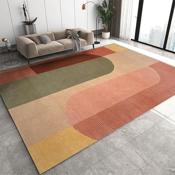 Mid Century Boho Geometry Area Rug, Retro Orange-Green Gradient Art Living Room Rug, Machine Washable Breathable Durable Carpet for Room Sofa Living Room Mat Bedroom Home Decor 5 x 8ft