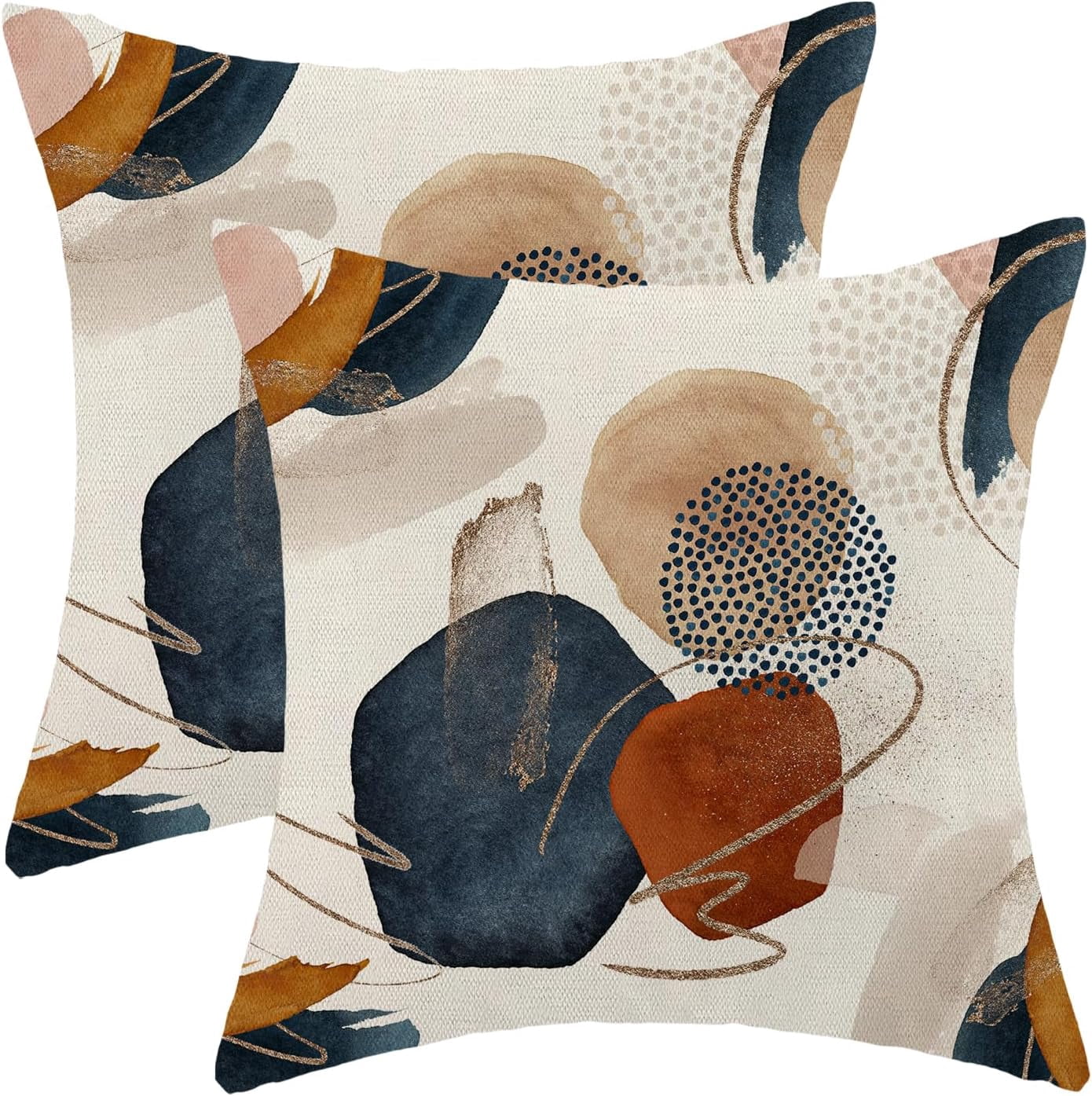 Mid Century Boho Pillow Covers 18x18 Set of 2, Abstract Navy Blue Burnt Orange Outdoor Throw Pillow Covers Geometric Minimalist Decor Cushion Case for Couch Sofa Home