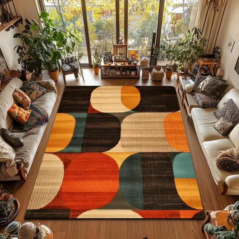 Mid Century Boho Rug Retro Geometric Pattern Area Rug Anti-slip Carpet ...