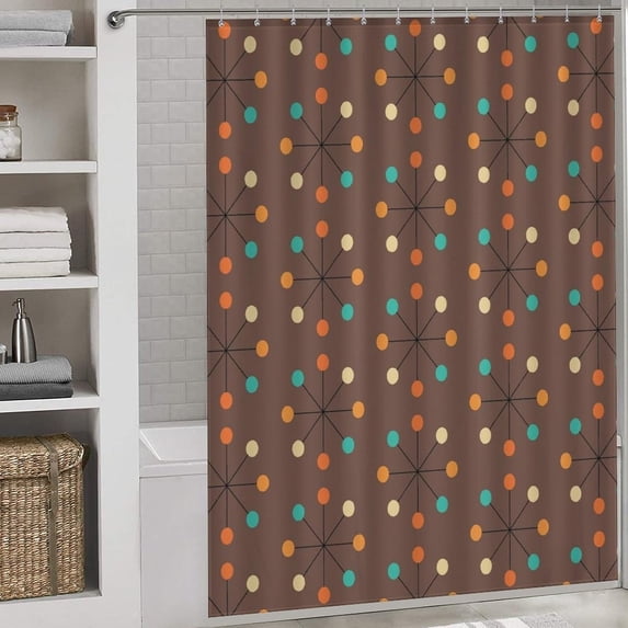 Mid Century Boho Shower Curtain, 50s Mid Century Modern Geometric Pattern Shower Curtain Sets for Bathroom Fabric Bath Curtain Hooks 72"W x 84"L (Pack of 1)