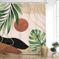 thumbnail image 1 of Mid Century Boho Shower Curtain Abstract Tropical Palm Leaves Sun Minimalist Botanical Bathroom Modern Terracotta Geometric 72Wx72L Inches Bath Accessories Art Home Decor Fabric 12 Pack Hooks, 1 of 6