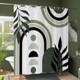 thumbnail image 1 of Mid Century Boho Shower Curtain, Green White Gold Abstract Modern Sun Minimalist Aesthetic Arch Curve Leaf Geometric Bathroom Curtain Waterproof Fabric Machine Washable With Hooks 48"W x 72"L, 1 of 6