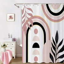 Mid Century Boho Shower Curtain, Pink Gold Abstract Modern Sun Minimalist Aesthetic Arch Curve Leaves Geometric Bathroom Curtain Waterproof Machine Washable with Hooks 60"W x 72"L (Pack of 1)
