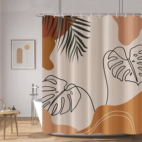 Mid Century Boho Shower Curtains Modern Abstract Minimalist Style Geometric Brown