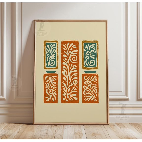 Mid Century Botanical Leaf Panel Poster Unframed Paper Print