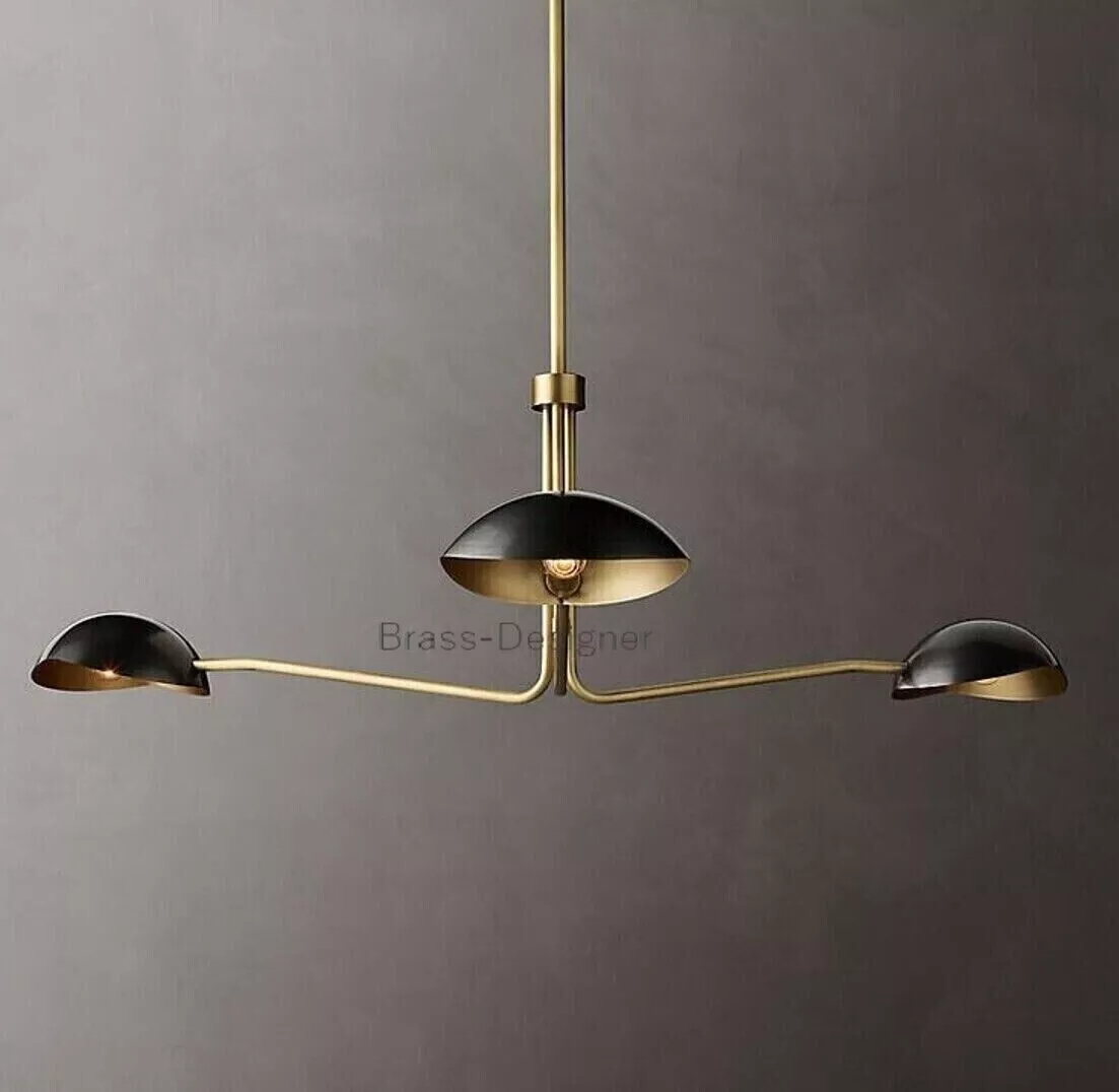 Mid Century Brass Black Shade Sputnik Italian Stilnovo Chandelier Antique Vintage Ceiling Fixture