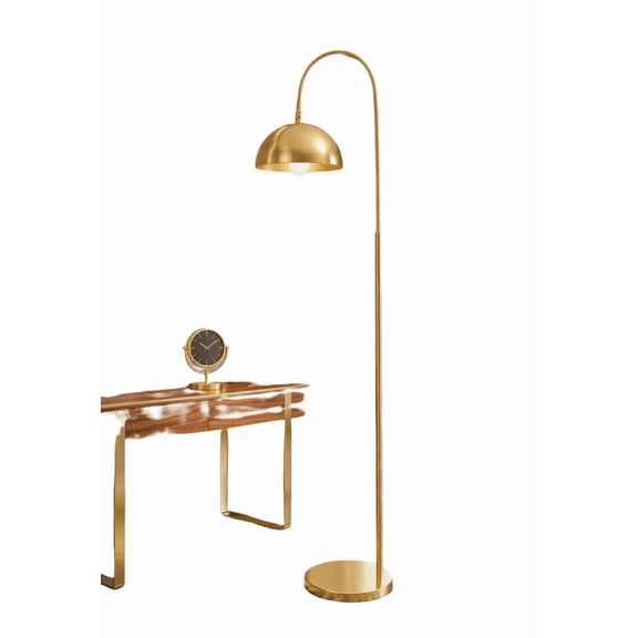 Mid-Century Brass Modern Arched Floor Lamp -Dome Shade Arc Tall Light for Living Room, Reading Corner, Bedroom & Office Decor