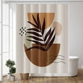 thumbnail image 1 of Mid Century Brown Boho Shower Curtain 36x72 Inch Abstract Semicircle Geometric Plant Leaves Sun Modern Minimalist Shower Curtain for Bathroom with Hooks Waterproof Polyester Fabric, 1 of 6