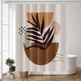thumbnail image 1 of Mid Century Brown Boho Shower Curtain 72x72 Inch Abstract Semicircle Geometric Plant Leaves Sun Modern Minimalist Shower Curtain for Bathroom with Hooks Waterproof Polyester Fabric, 1 of 6