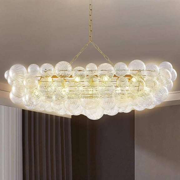 Mid-Century Bubble Globe Chandelier, White and Gold 6 Lights Dia 24" Swirled Glass Chandeliers for Bedroom, Study, Kitchen Island, Dining Room