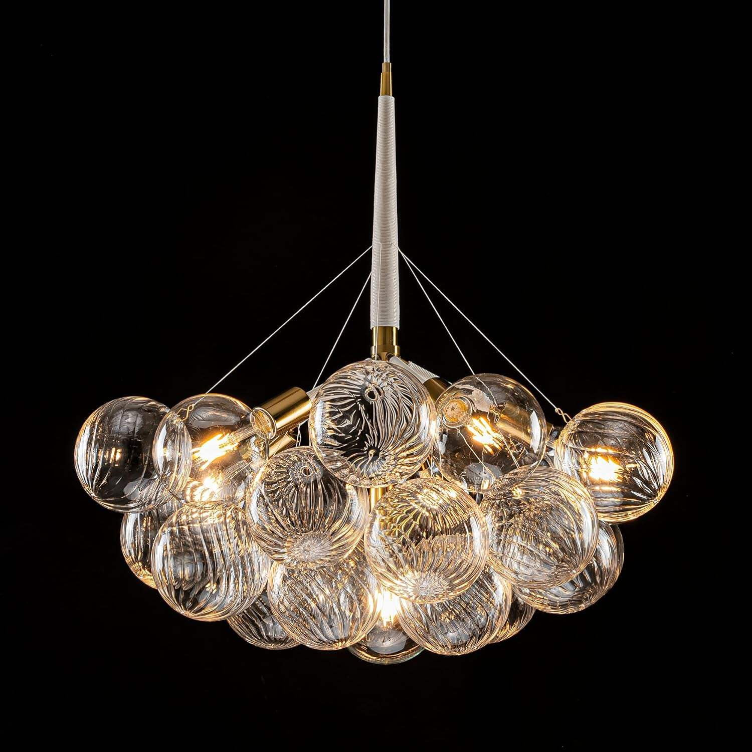 MidCentury Bubble Globe Chandelier, White and Gold 6 Lights Dia 24