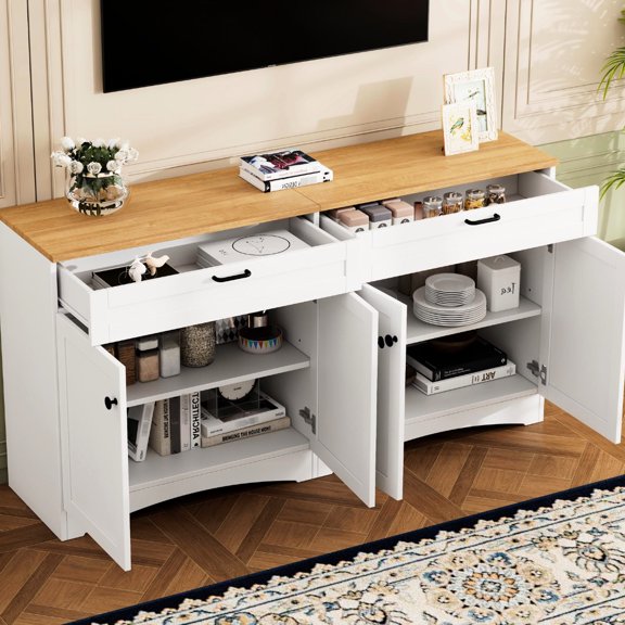 Mid - Century Buffet Cabinet | Hold 70" TV, Store Tableware in Dining Room | Premium Hardware, Particle Board | Adjustable Shelves for Media Devices