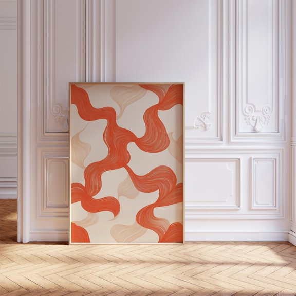 Mid Century Burnt Orange Print Modern Abstract Minimalist Waves Aesthetic Wall Decor, Unframed Canvas 24x36in