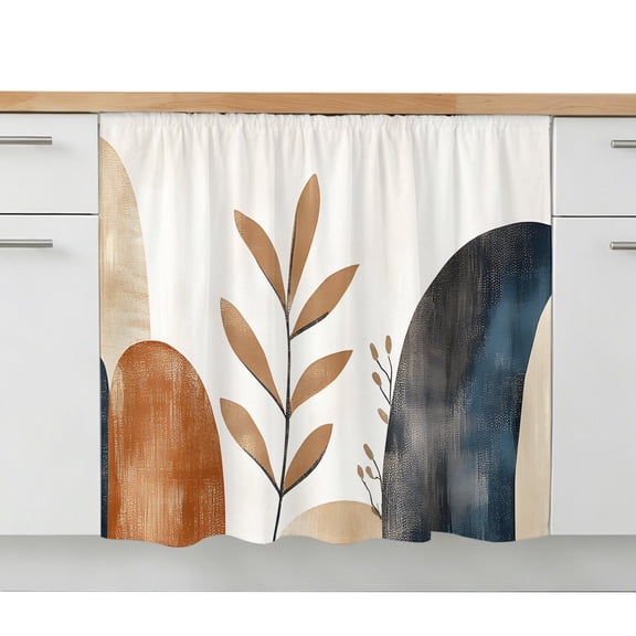 Mid Century Cabinet Curtains for Kitchen Modern Boho Abstract Leaf Shelf Curtain for Storage Cubes, Curtains for Cabinets with Hook Tape, 10"W x 11"L