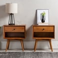 thumbnail image 1 of Mid-Century Caramel Solid Wood Nightstands by Walker Edison, Set of 2, Caramel, 1 of 9
