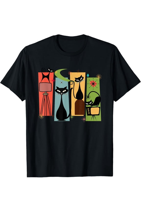 Mid Century Cat Retro Atomic Age Space Modern Midcentury 50S T-Shirt