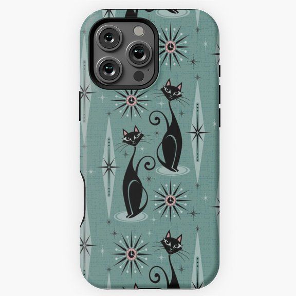 Mid Century Cats and Clocks III Phone Case for iPhone 16 15 14 13 12 11 Pro Max M5909213