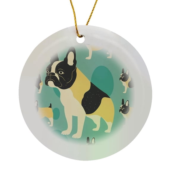 3drose, Mid-century Charm Meets French Bulldog Whimsy, Circle Porcelain Ornament