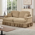 thumbnail image 1 of Mid Century Chenille Sectional Sofa, 2 Seat Couch Loveseat with Flared Arms, Removable Ruffles Pleats Skirts, Deep Seat Sofa for Living Room, Light Coffee, 1 of 7
