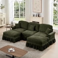 thumbnail image 1 of Mid Century Chenille Sectional Sofa, U Shape 3 Seat Couch with Flared Arms, Removable Ruffles Pleats Skirts, Deep Seat Sofa for Living Room, Green, 1 of 7