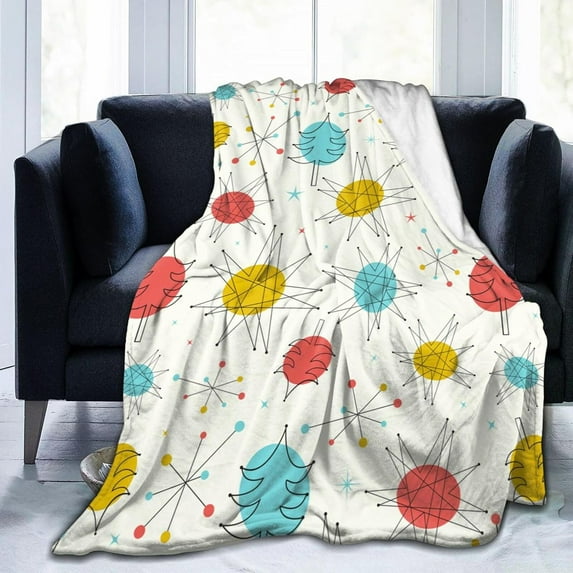 Mid Century Christmas Pattern Blanket, Soft Blankets Flannel Bed Throw Cozy Lightweight Plush Gifts for Women Men Boys Girls Sofa Couch Bedroom Living Rooms Warm All Season, Home Decor, 80"x60"