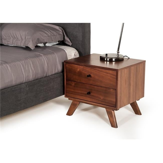 Compact Mid-Century Walnut Nightstand with Elegant Pull Knobs