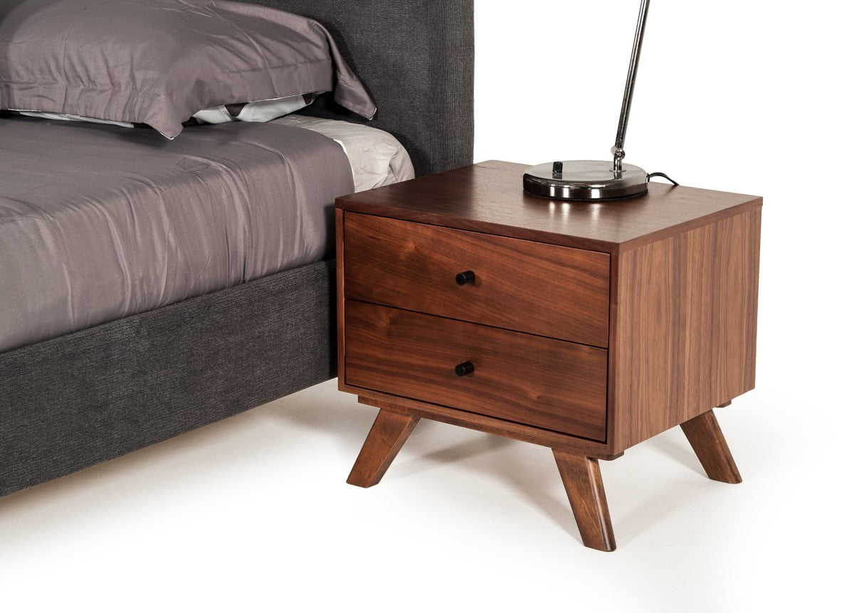 Compact Mid-Century Walnut Nightstand with Elegant Pull Knobs