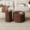 thumbnail image 1 of Mid-Century Coffee Table Set with Sliding Tambour Door, Round Fluted End Table & Storage Shelf, Golden Handle Tall and Low Side Tables with Wooden Finish for Living Room, Set of 2,Walnut, 1 of 8