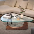 thumbnail image 1 of Mid-Century Coffee Table Triangle Glass Top Table and Solid Wooden Base Triangle Side End Table Easy Assemble,Dark Walnut, 1 of 10