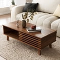 thumbnail image 1 of Mid Century Coffee Table with Storage & Sliding Fence Door, Modern Coffee Tables for Living Room, Walnut Finish, 1 of 7