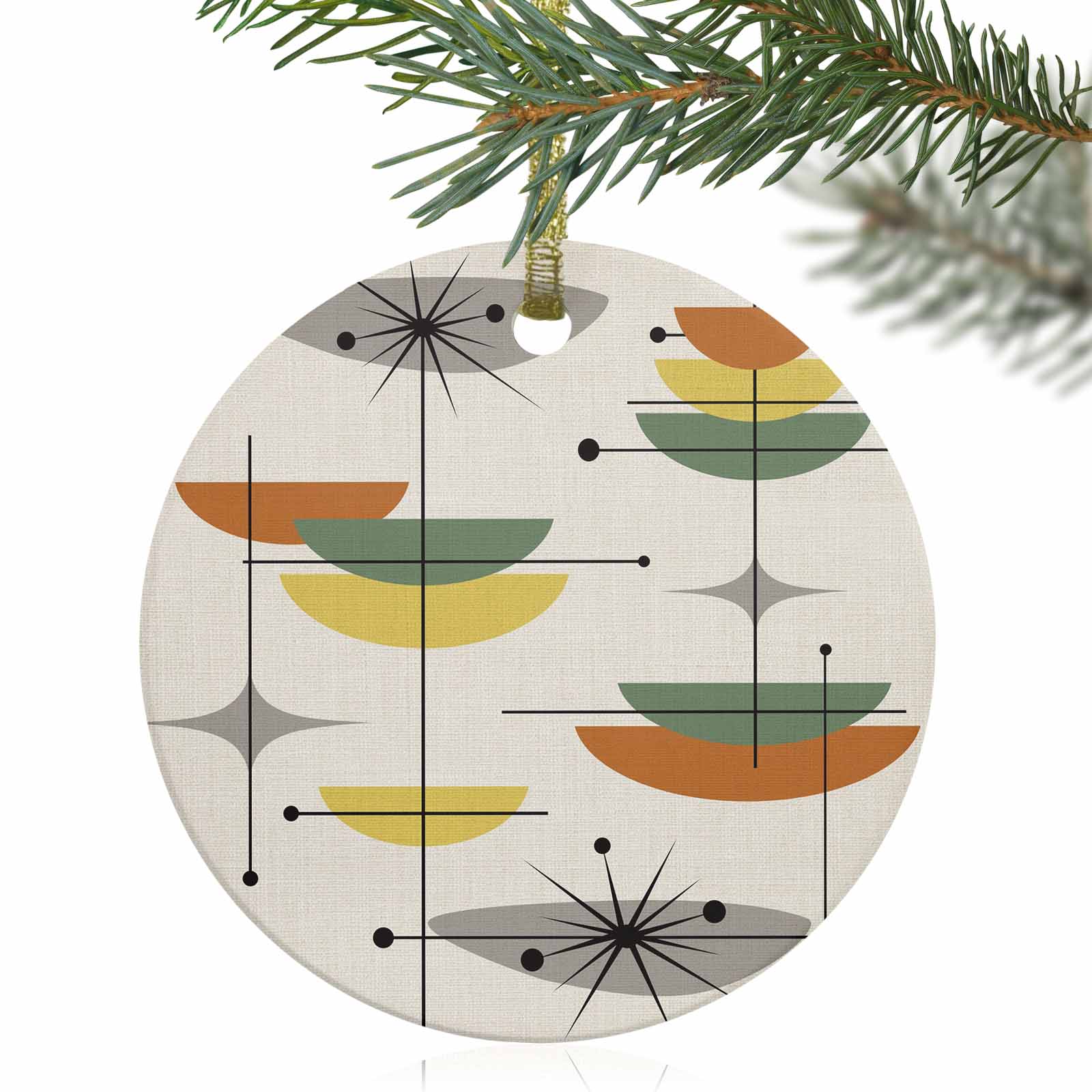 Kurt Adler Set Of 5 Starburst Retro Christmas Ornaments – 60s Vintage Style, Multicolor