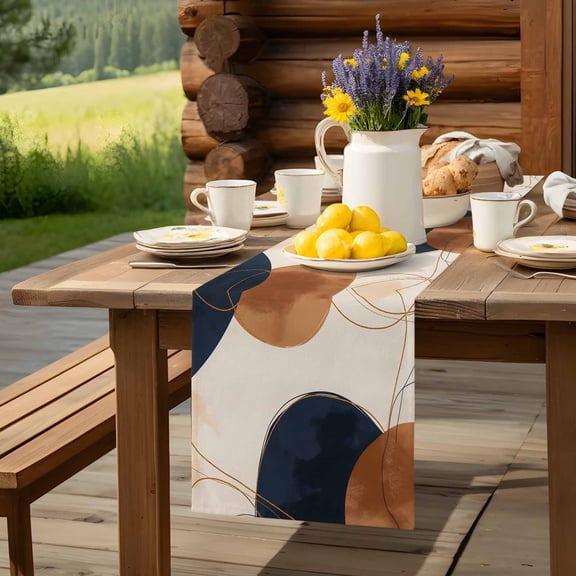 Mid Century Color Block Table Runner 70 Inch Long Abstract Geometric Nordic Style Table Runners Linen Burlap Tablerunner for Kitchen Dining Room Holiday Party