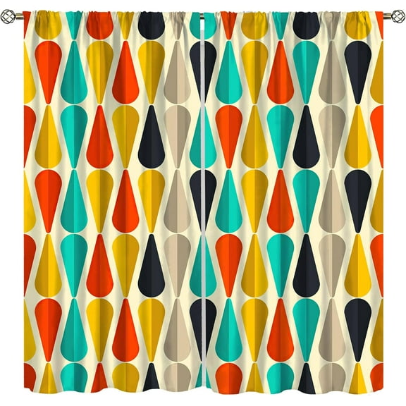 Mid Century Colorful Curtains, Abstract Geometric Vintage Drop Art Print Home Decor, Bedroom Living Room Kitchen Blackout Curtains42X63 Inch