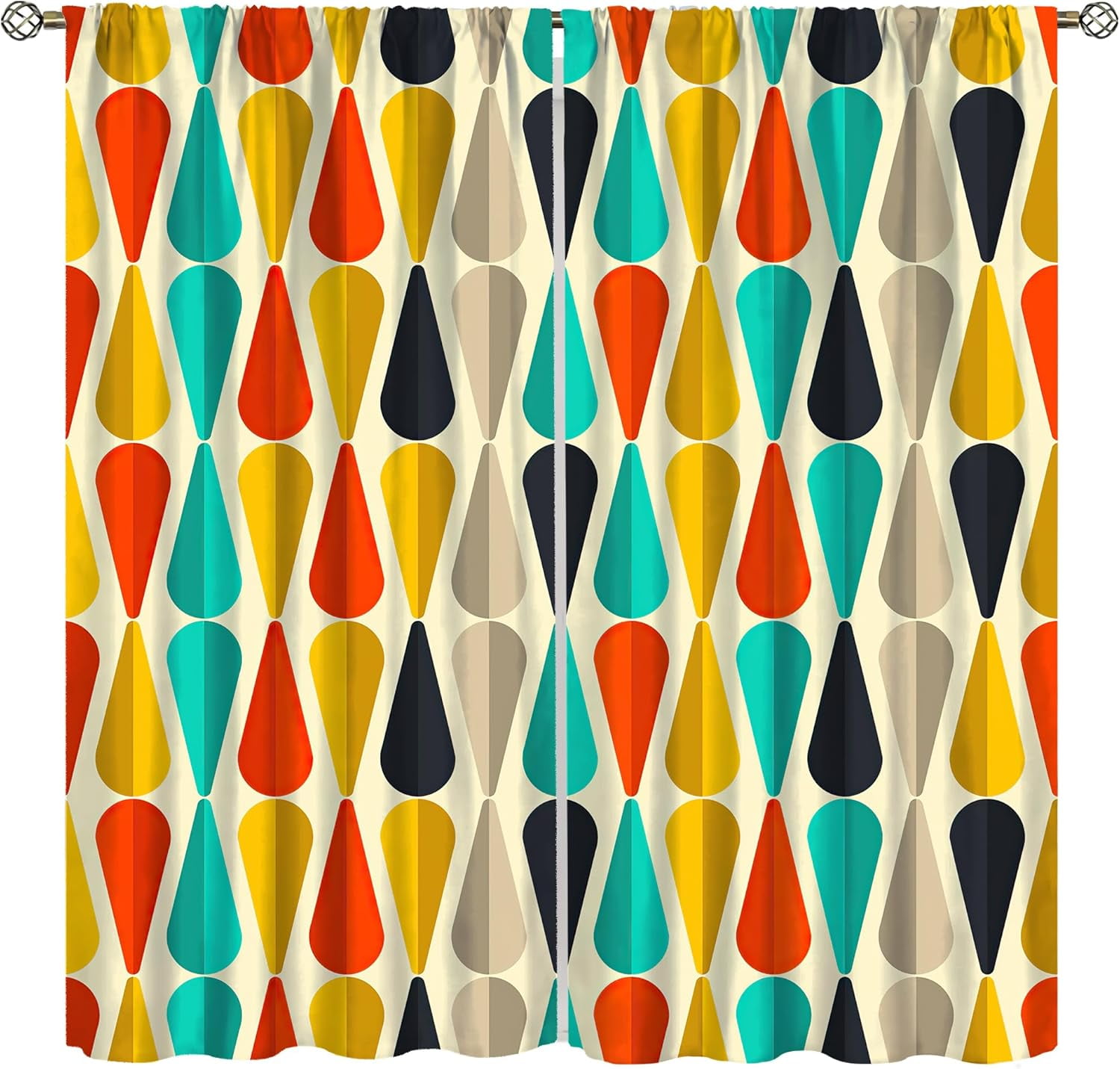 Mid Century Colorful Curtains, Abstract Geometric Vintage Drop Art Print Home Decor, Bedroom Living Room Kitchen Blackout Curtains52X84 Inch