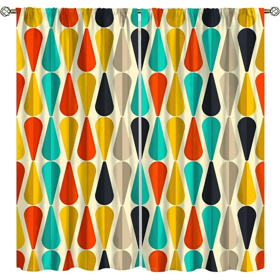 Mid Century Colorful Curtains, Abstract Geometric Vintage Drop Art Print Home Decor, Bedroom Living Room Kitchen Blackout Curtains52X84 Inch