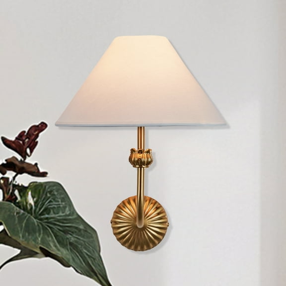 Mid-Century Conical Brass Linen Shade Wall-Mounted Sconce, Natural Wall Light, Wall lamp with Soft Shine, Indoor Sconce for Living Room, Dining Room, Bedroom
