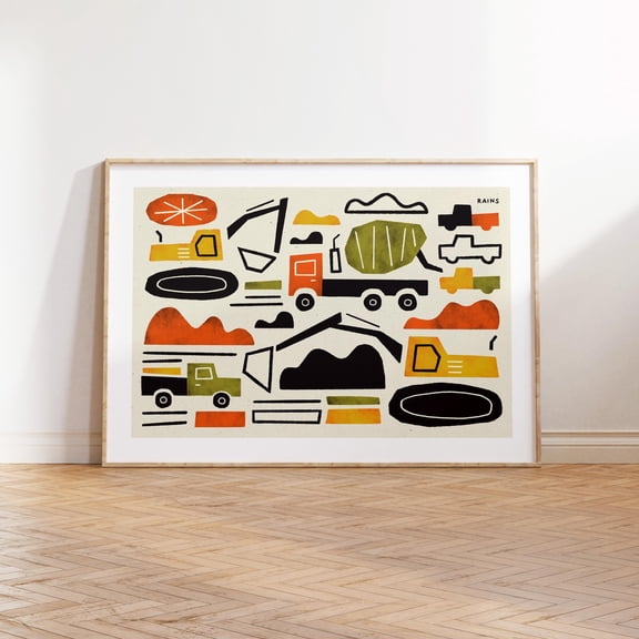 Mid-Century Construction Vehicles Art Print, Construction Art, Digger Mcm Art Printable, Boy Room Decor, Toddler Boy Poster, Boy Nursery UNFRAMED Poster, Wall Art for Decor, Present, 8x12