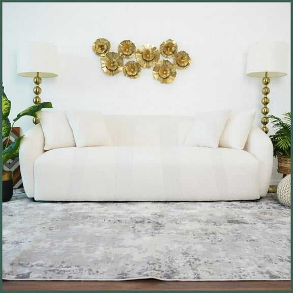 Mid-Century Contemporary Ivory Boucle Sofa Solid Wood Frame, 84.6W, Ideal for Living Room