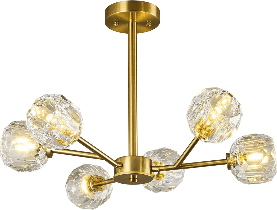 Mid Century Crystal Pendant Light Modern Gold Ceiling Light Semi Flush ...