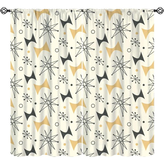 Mid Century Curtains, 1950s Vintage Style Atomic Background Pattern Window Treatments, Rod Pocket Thermal Insulated Drapes 2 Panel Sets for Bedroom Living Rooms, 84" W X 84" L