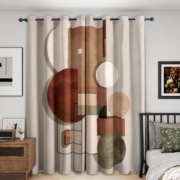 Mid Century Curtains 2 Panel Set, Blackout Curtains Geometric Circle Pattern, Mid Century Modern Decor for Kitchen Bedroom, Thermal Darkening Grommet Drapes-52"W x 96"L (Pack of 2)