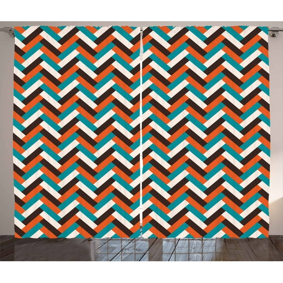 Ambesonne Mid Century Curtains 2 Panel Set, Retro Herringbone, 108" x 63", Multicolor