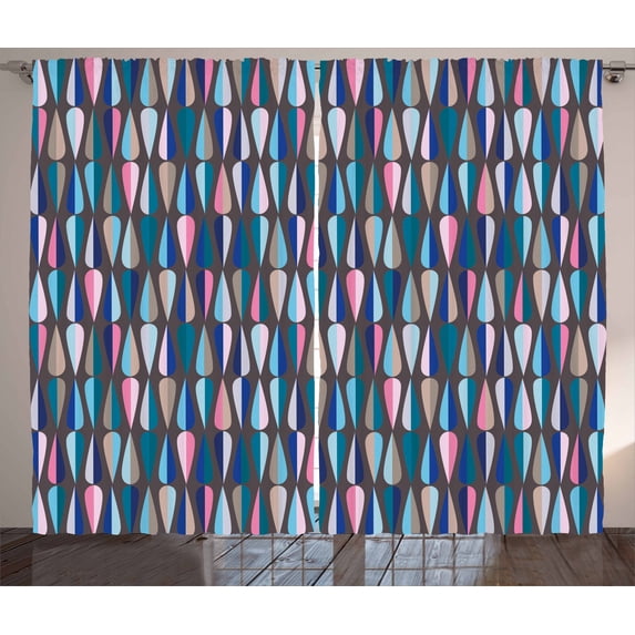 Ambesonne Mid Century Curtains 2 Panel Set, Colored Drop Shapes, 108" x 96", Multicolor